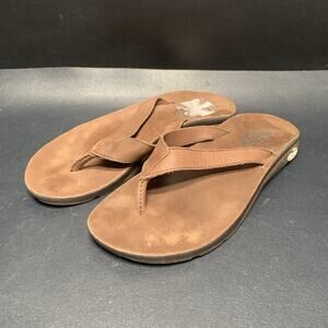 Chaco Womens Size 8 Classic Flip Flops Sandals Brown Leather Thong Rubber Soles